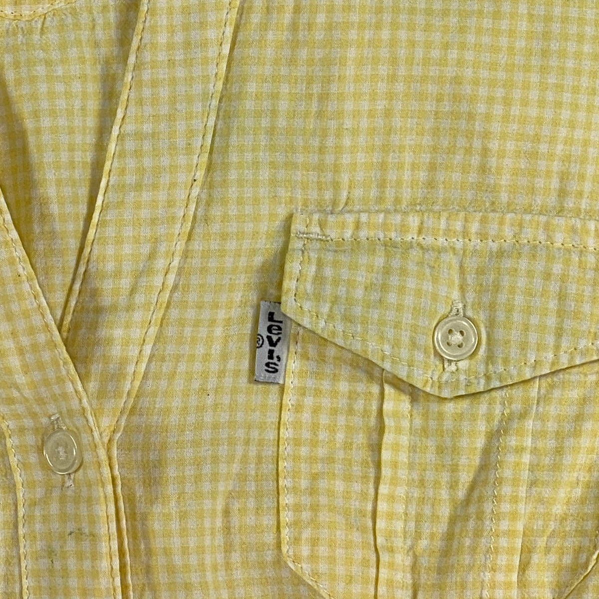 Digg It Thrift & Vintage yellow gingham western shirt with buttoned chest pocket and Levi's tab detail