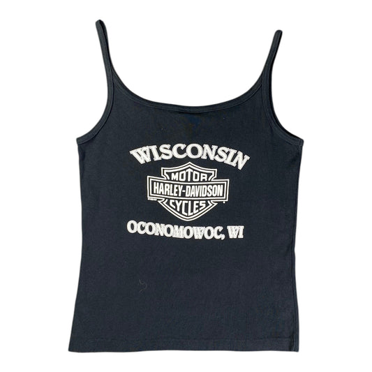 Harley Davidson Wisconsin Graphic Logo Black Tank Top tagged as XL