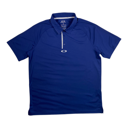 Digg It Thrift & Vintage navy blue Oakley Ohydrolix athletic golf polo shirt with white accents and button placket