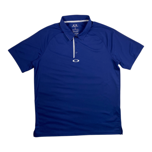 Digg It Thrift & Vintage navy blue Oakley Ohydrolix athletic golf polo shirt with white accents and button placket