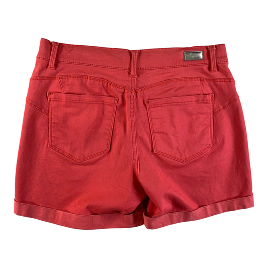 Digg It Thrift & Vintage coral red Juicy Couture cuffed denim shorts with back pockets and metal brand logo tag