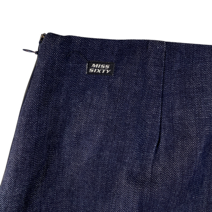 Digg It Thrift & Vintage Miss Sixty dark wash denim mini skirt with side zipper and branded patch