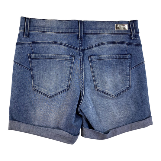 Digg It Thrift & Vintage Juicy Couture denim shorts in medium blue wash with back pockets and rolled cuffs