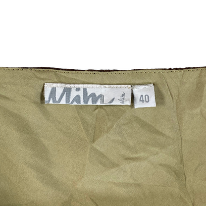 Digg It Thrift & Vintage brown floral lace tiered mini skirt label showing size 40