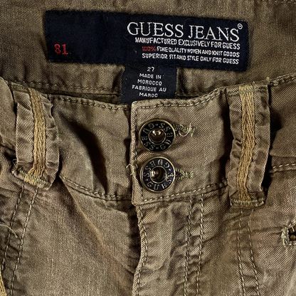 Digg It Thrift & Vintage Guess Jeans utility skirt label and button detail in olive green cotton fabric
