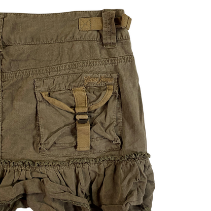 Digg It Thrift & Vintage Guess Jeans brown utility mini skirt with cargo pocket, ruffle hem, and embroidered logo