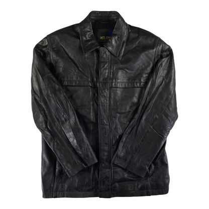 Digg It Thrift & Vintage Jack & Jones Unlimited black leather buttoned jacket with a classic collar