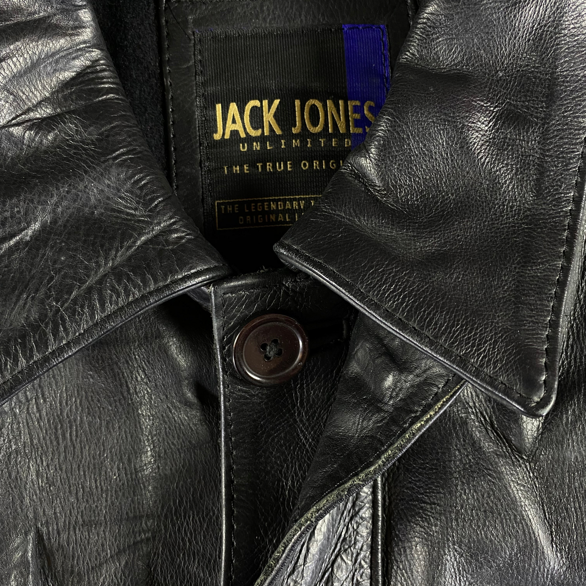 Digg It Thrift & Vintage Jack & Jones Unlimited black leather buttoned jacket with classic collar detail