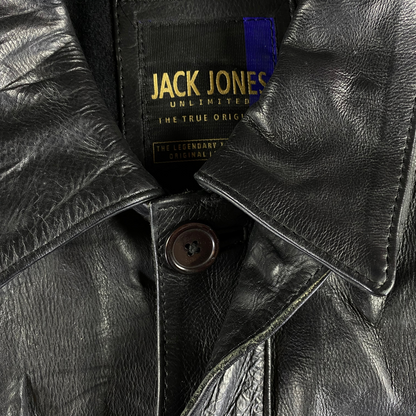 Digg It Thrift & Vintage Jack & Jones Unlimited black leather buttoned jacket with classic collar detail