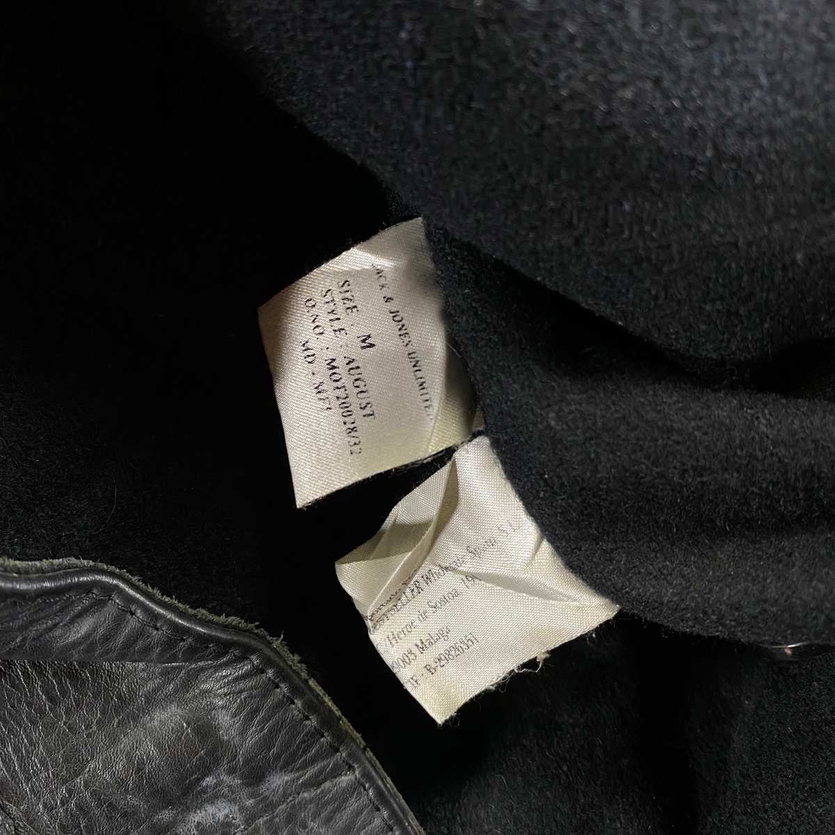 Digg It Thrift & Vintage Jack & Jones Unlimited black leather jacket interior size medium label