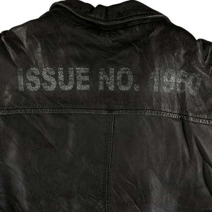 Digg It Thrift & Vintage black distressed leather Lonsdale London moto jacket with Issue No. 1960 back graphic