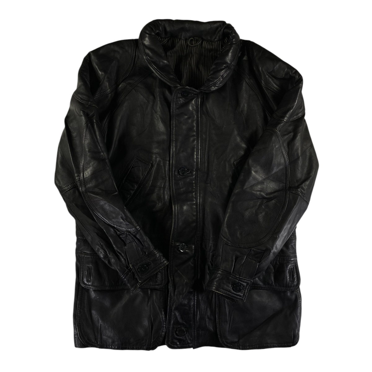 Digg It Thrift & Vintage Articles De Pell black leather field parka jacket with button front and structured collar