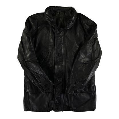 Digg It Thrift & Vintage Articles De Pell black leather field parka jacket with button front and structured collar