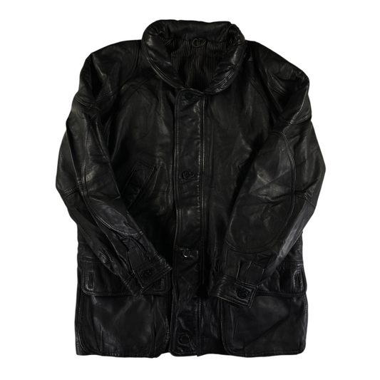 Digg It Thrift & Vintage Articles De Pell black leather field parka jacket with button front and structured collar