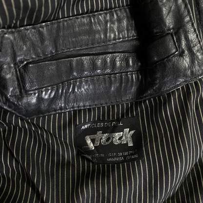 Digg It Thrift & Vintage black leather field parka jacket interior label with striped lining