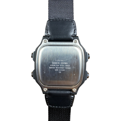 Digg It Thrift & Vintage Casio Royale AE-1200WH watch stainless steel case back with black nylon strap