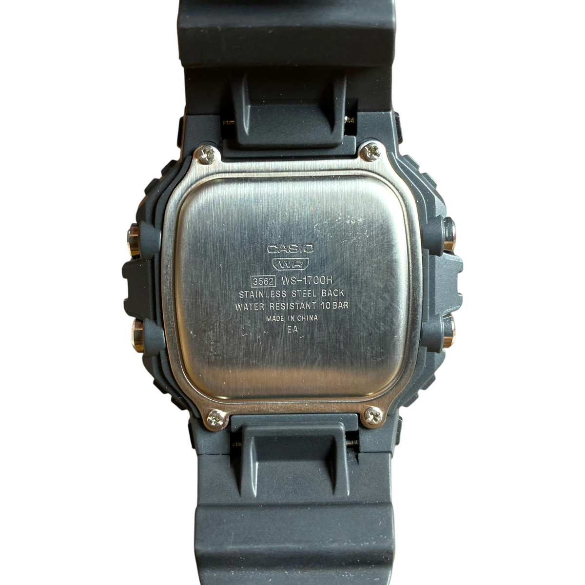 Digg It Thrift & Vintage Casio WS-1700H Tactical Sonar watch stainless steel case back detail