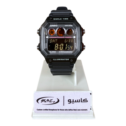 Digg It Thrift & Vintage custom Casio AE-1300WH Stealth Reactor digital watch with black resin strap and HUD display