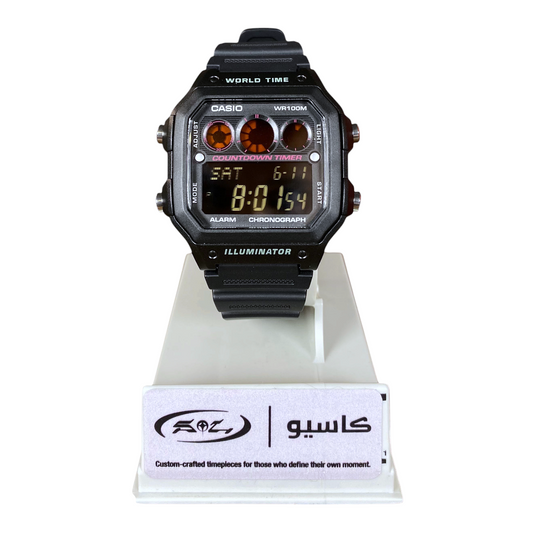 Digg It Thrift & Vintage custom Casio AE-1300WH Stealth Reactor digital watch with black resin strap and HUD display