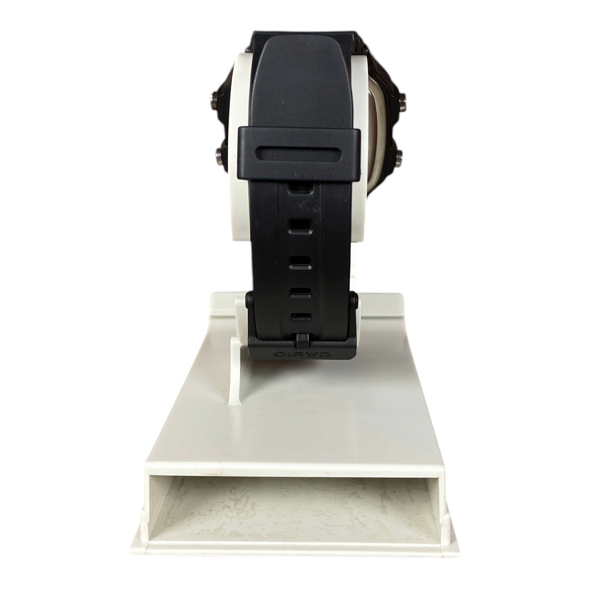 Digg It Thrift & Vintage custom Casio AE-1300WH Stealth Reactor HUD mod watch with black resin strap, rear view