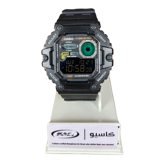 Digg It Thrift & Vintage custom Casio WS-1700H Tactical Sonar digital watch with black resin case and tide graph
