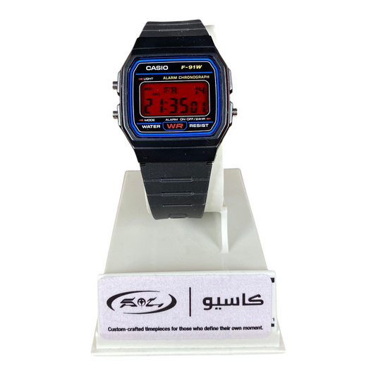 Digg It Thrift & Vintage custom Casio F-91W Crimson Stealth watch with black resin strap and inverted red display