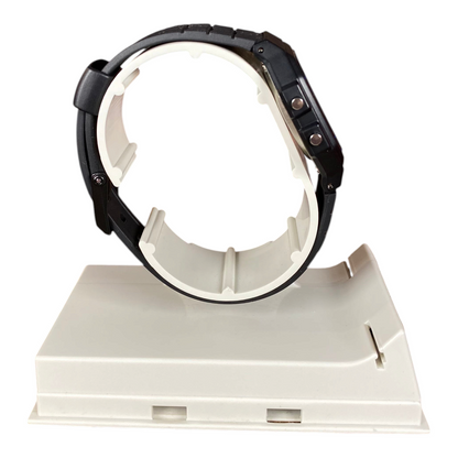 Digg It Thrift & Vintage custom Casio F-91W Crimson Stealth watch with black resin strap on a white display stand