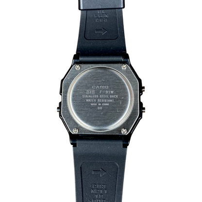 Digg It Thrift & Vintage custom Casio F-91W watch back case with stainless steel plate and black resin strap