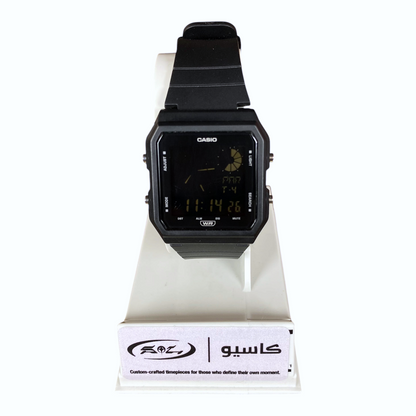 Digg It Thrift & Vintage custom Casio LF-20W Twin Graph watch with a black resin case and inverted digital display.