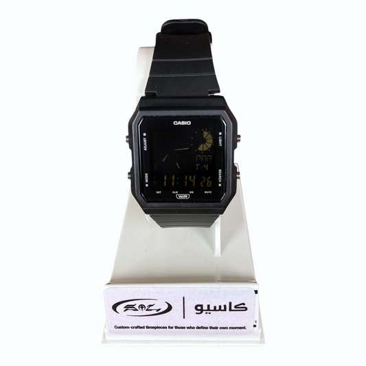 Digg It Thrift & Vintage custom Casio LF-20W Twin Graph watch with a black resin case and inverted digital display.