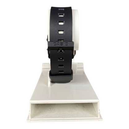 Digg It Thrift & Vintage custom Casio LF-20W Twin Graph Stealth watch showing the black resin strap and buckle