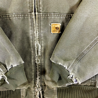 Carhartt Distressed Moss Green Quilted Duck Canvas Active Jacket