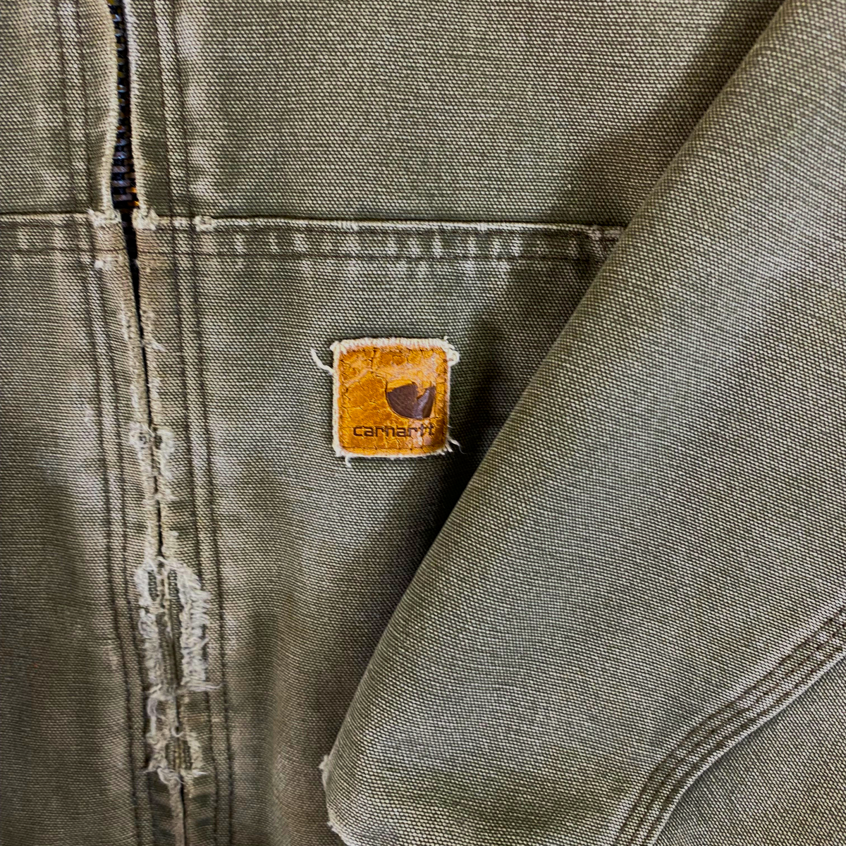 Carhartt Distressed Moss Green Quilted Duck Canvas Active Jacket