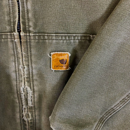 Carhartt Distressed Moss Green Quilted Duck Canvas Active Jacket
