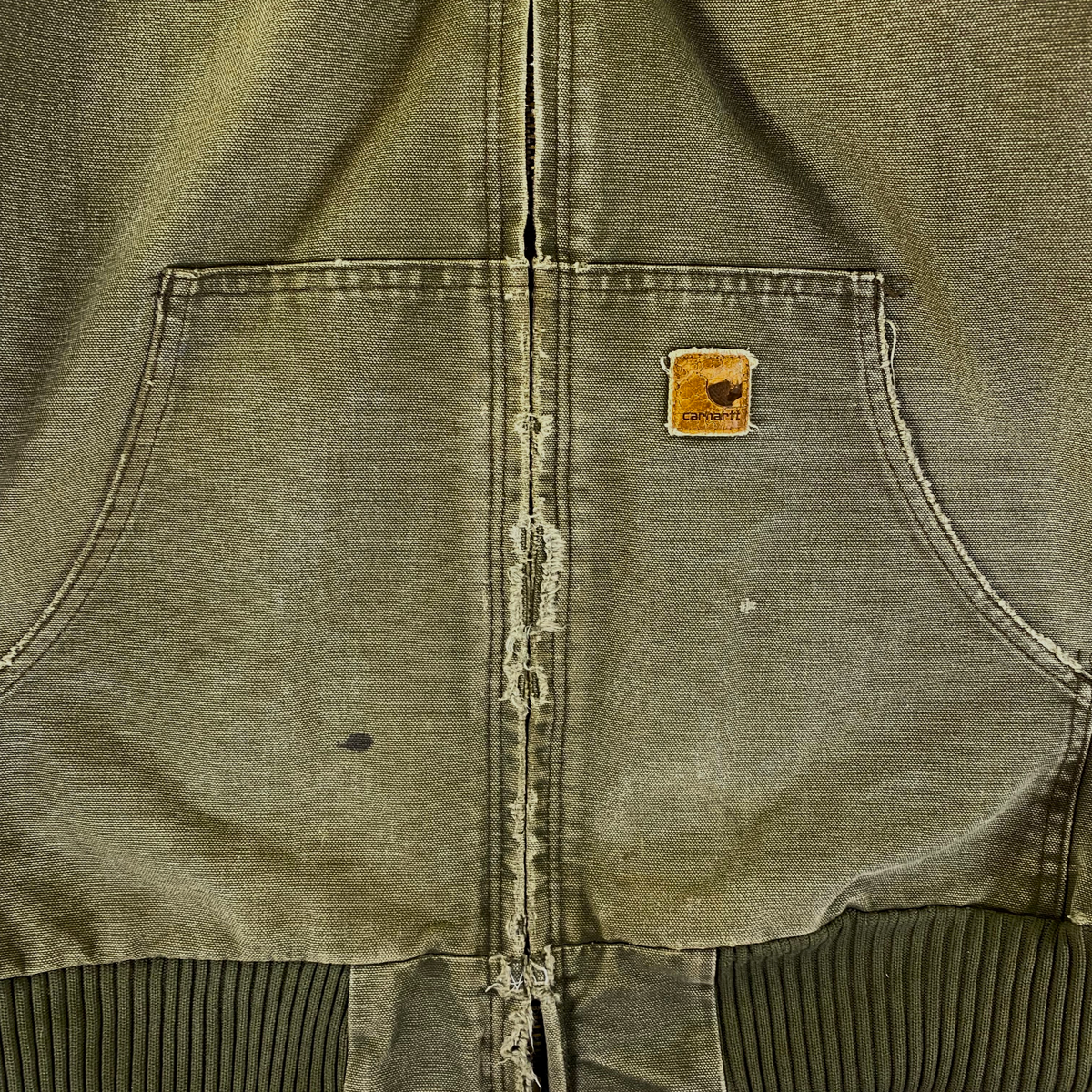 Carhartt Distressed Moss Green Quilted Duck Canvas Active Jacket