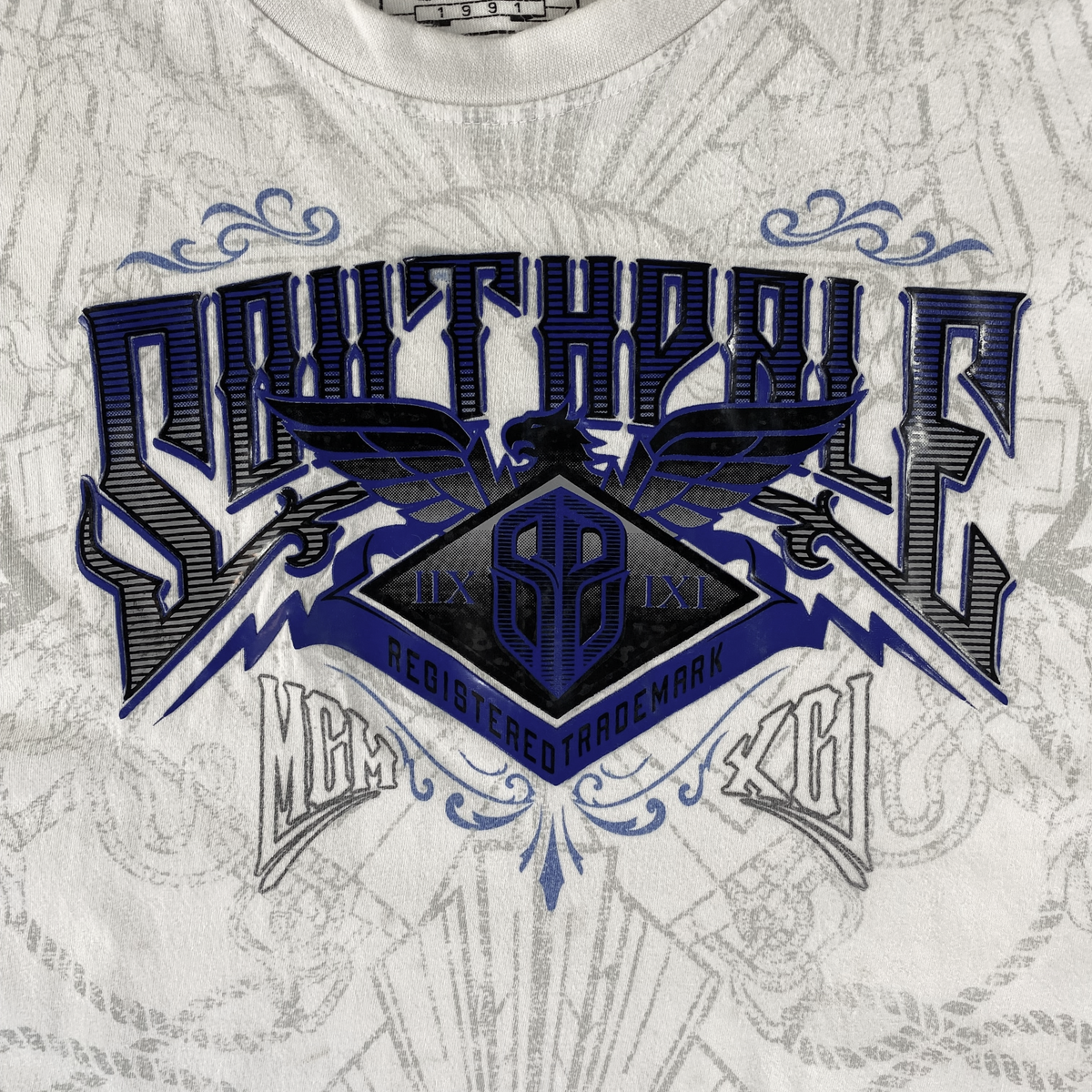 Southpole Y2K Embroidered Crest All Over Print Baggy Hip-Hop T-Shirt