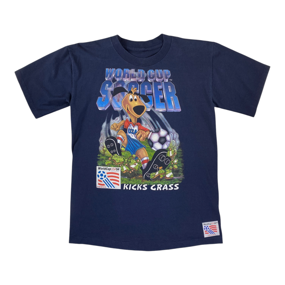 Vintage 1994 World Cup USA "Striker Kicks Grass" Mascot Graphic T-Shirt