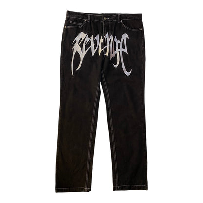 Revenge Embroidered Logo Contrast Stitch Denim Jeans
