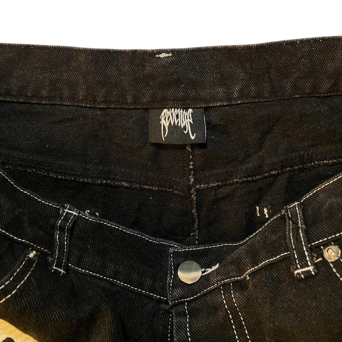 Revenge Embroidered Logo Contrast Stitch Denim Jeans