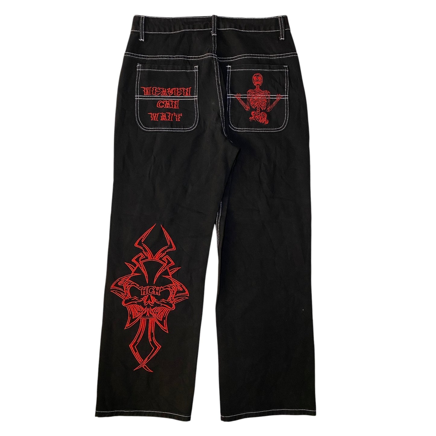 Heaven Can Wait Embroidered Contrast Stitch Cargo Pants