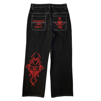 Heaven Can Wait Embroidered Contrast Stitch Cargo Pants