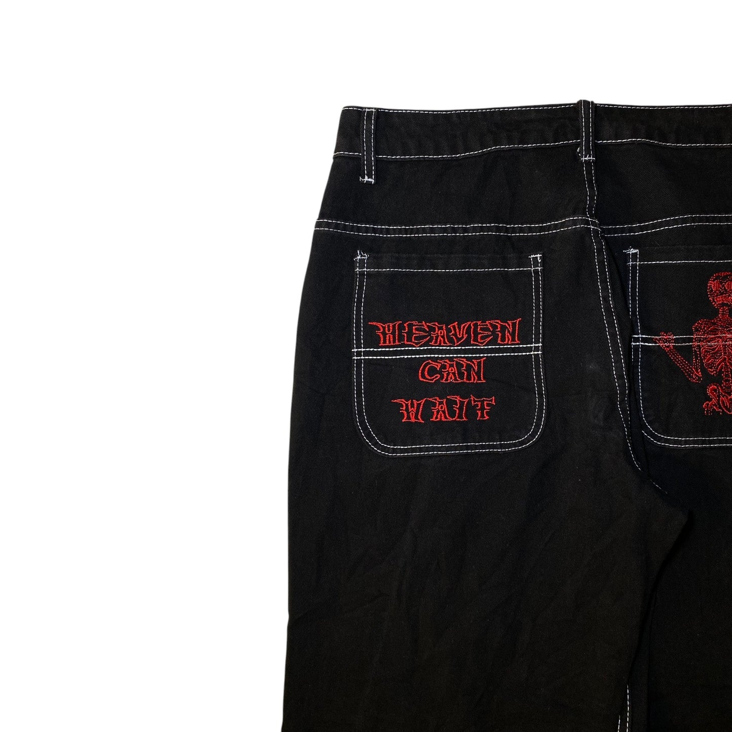 Heaven Can Wait Embroidered Contrast Stitch Cargo Pants
