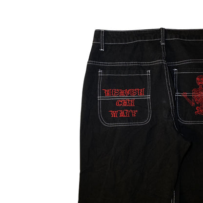 Heaven Can Wait Embroidered Contrast Stitch Cargo Pants