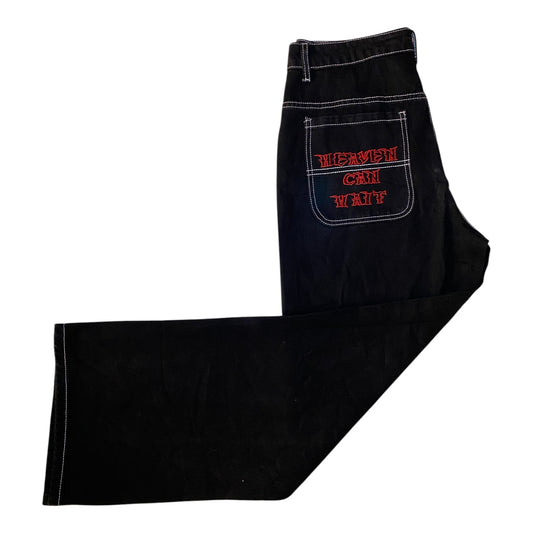 Heaven Can Wait Embroidered Contrast Stitch Cargo Pants