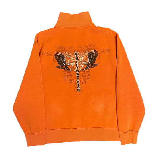 Harley Davidson Orange Zip Up High Neck Sweater