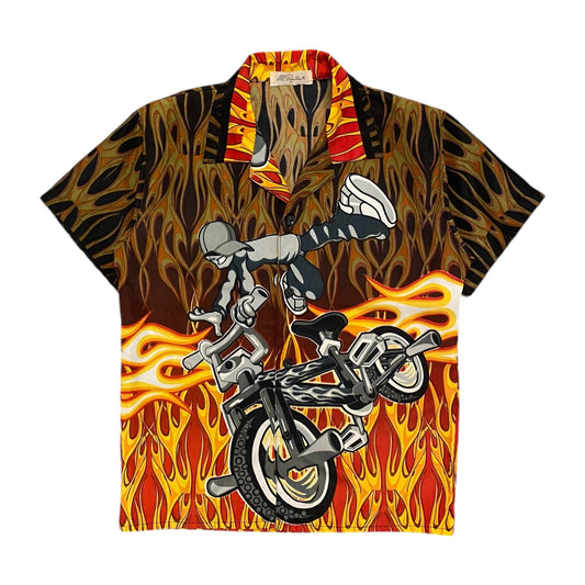 Flaming BMX graphic Button Up T-Shirt