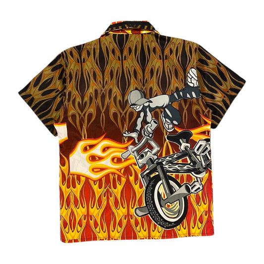 Flaming BMX graphic Button Up T-Shirt