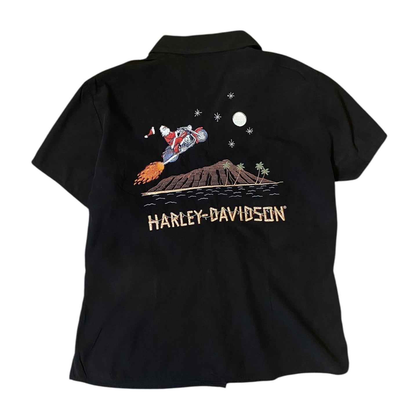 Harley Davidson Santa Graphic Black Button Up T-Shirt