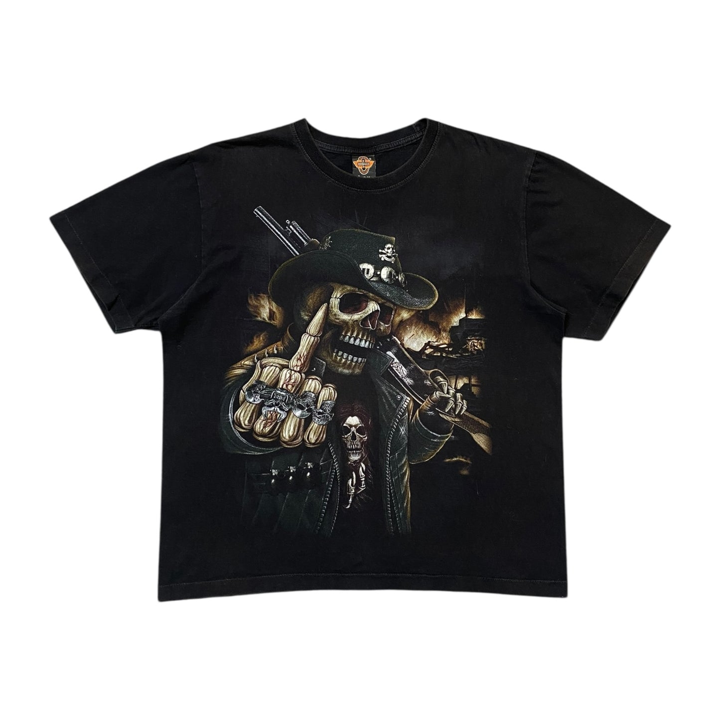 Rock Eagle Retro Skeleton Middle Finger Graphic T-Shirt