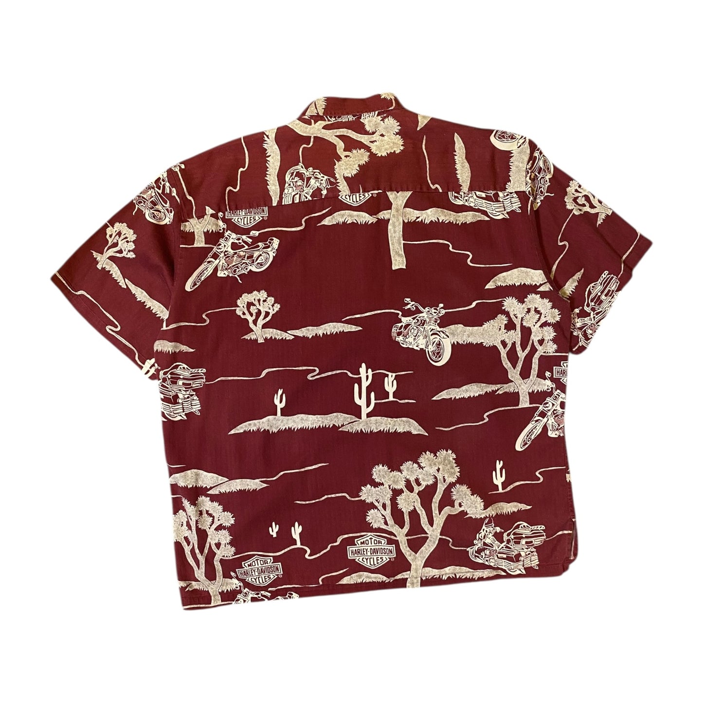Harley Davidson Maroon Button Up Hawaiian T-Shirt